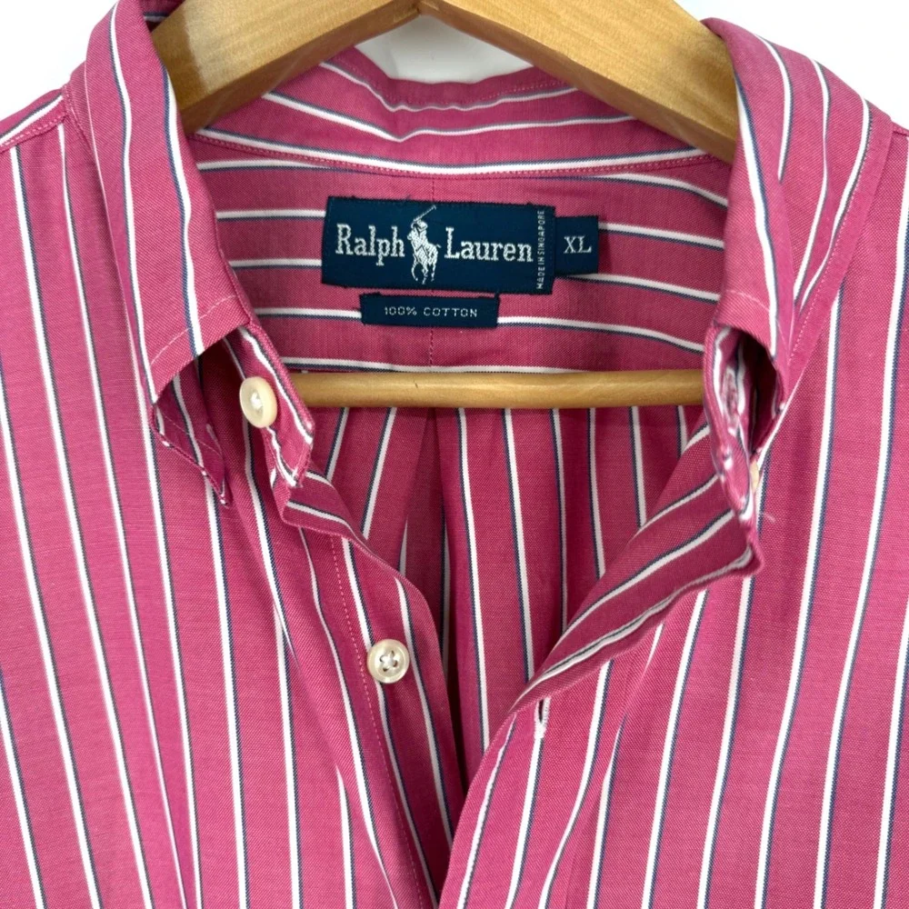 Vtg Polo Ralph Lauren Mens XL Pink White Stripes Preppy Pony 90s Academia READ